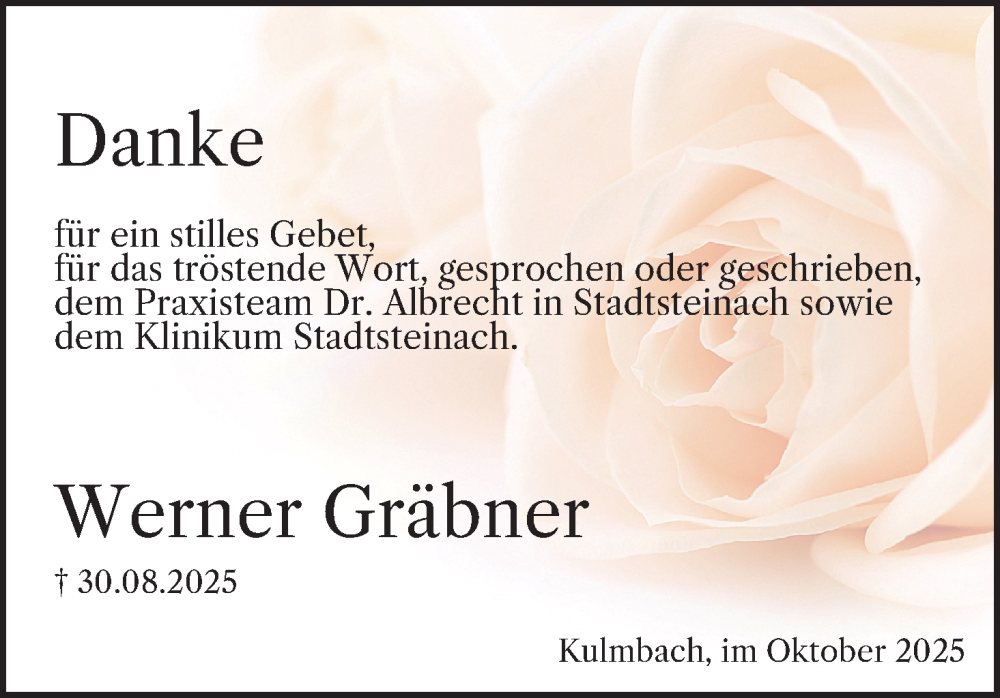  Traueranzeige für Werner Gräbner vom 11.10.2025 aus MGO