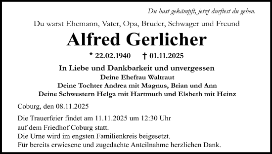 Anzeige von Alfred Gerlicher von MGO