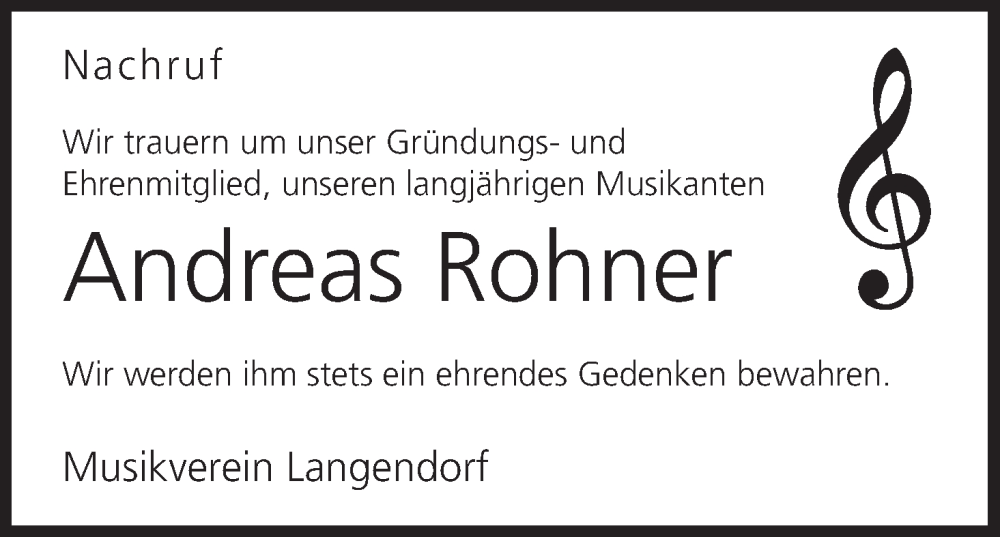  Traueranzeige für Andreas Rohner vom 18.11.2025 aus MGO