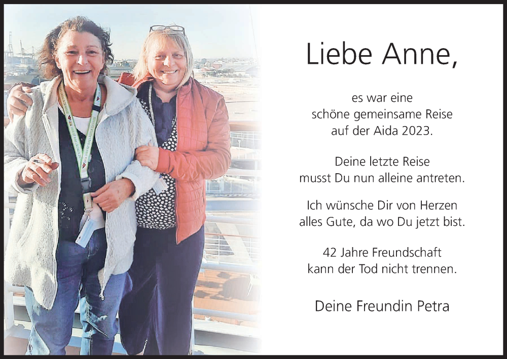  Traueranzeige für Anne  vom 15.11.2025 aus MGO