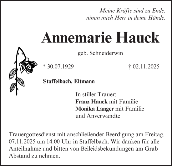 Anzeige von Annemarie Hauck von MGO