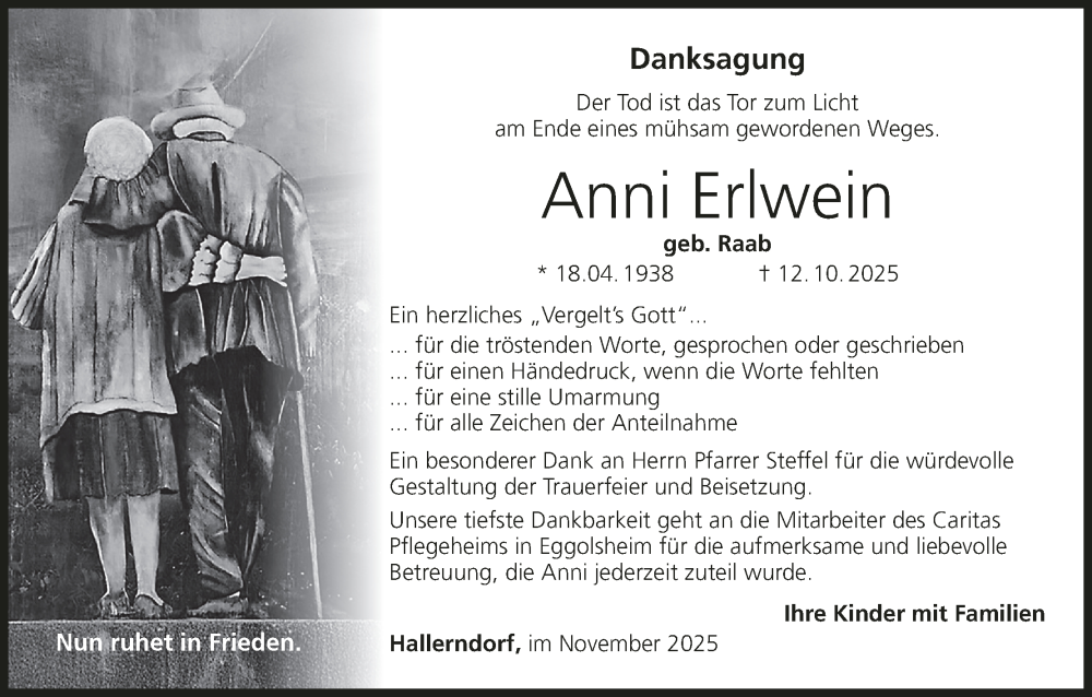  Traueranzeige für Anni Erlwein vom 08.11.2025 aus MGO