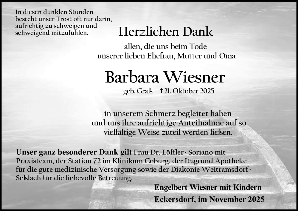  Traueranzeige für Barbara Wiesner vom 15.11.2025 aus MGO