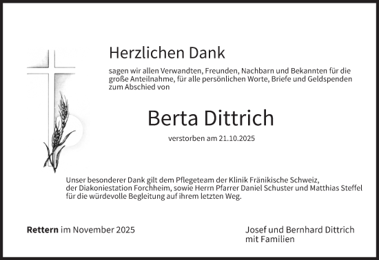 Anzeige von Berta Dittrich von MGO