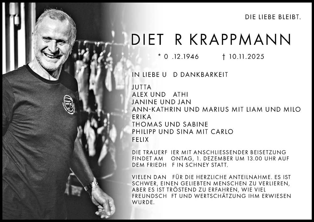  Traueranzeige für Dieter Krappmann vom 22.11.2025 aus MGO