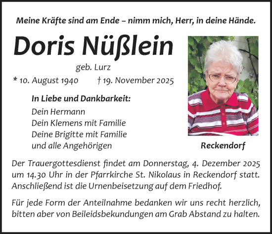 Anzeige von Doris Nüßlein von MGO