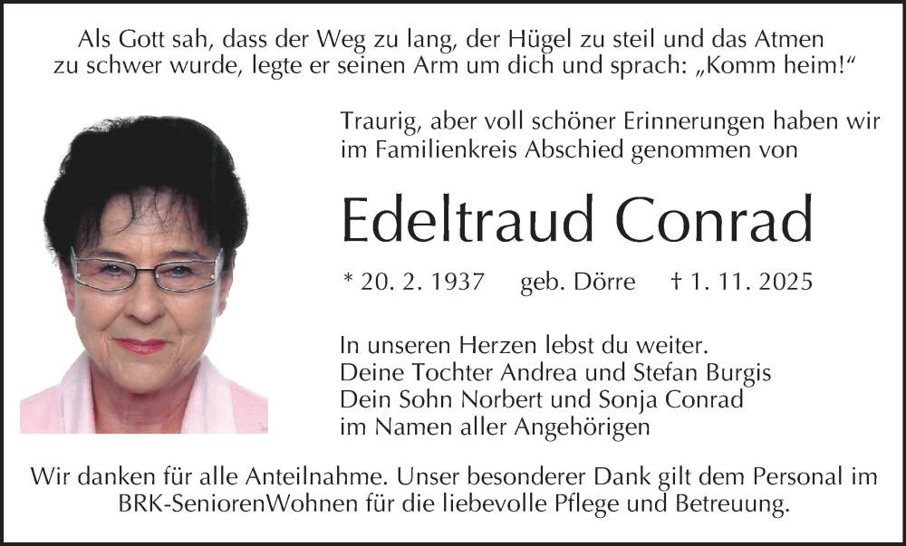 Traueranzeige für Edeltraud Conrad vom 22.11.2025 aus MGO