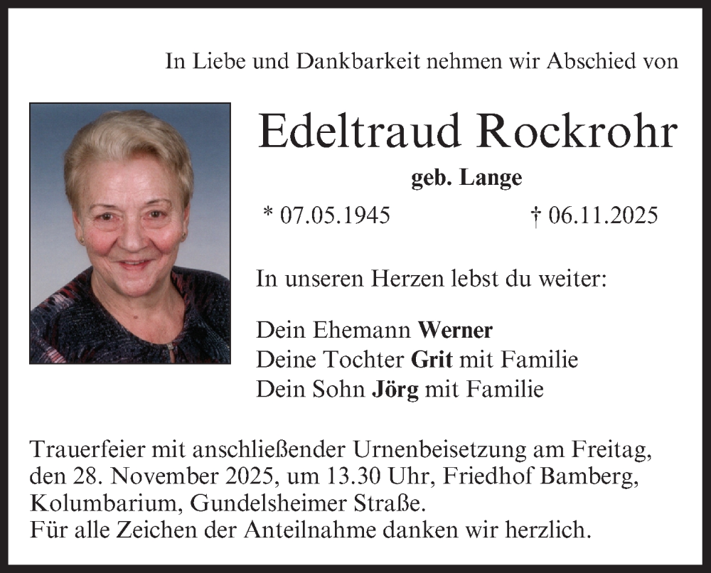  Traueranzeige für Edeltraud Rockrohr vom 22.11.2025 aus MGO