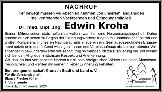 Anzeige von Edwin Kroha von MGO