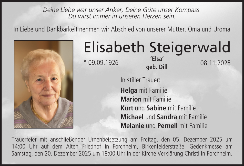  Traueranzeige für Elisabeth Steigerwald vom 29.11.2025 aus MGO