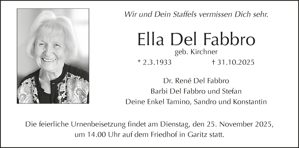  Traueranzeige für Ella Del Fabbro vom 15.11.2025 aus MGO