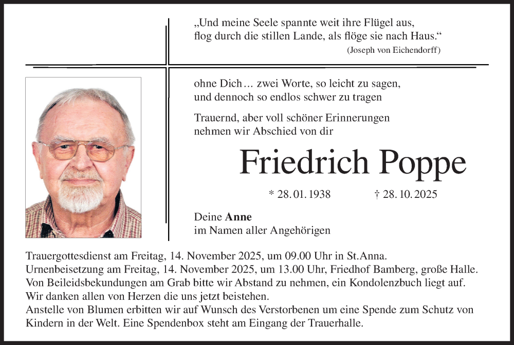  Traueranzeige für Friedrich Poppe vom 08.11.2025 aus MGO