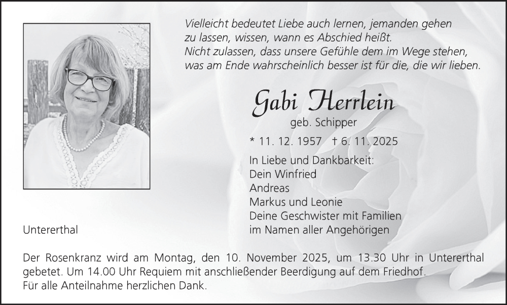 Traueranzeige für Gabi Herrlein vom 08.11.2025 aus MGO
