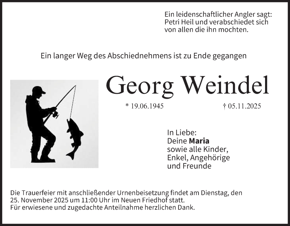  Traueranzeige für Georg Weindel vom 22.11.2025 aus MGO