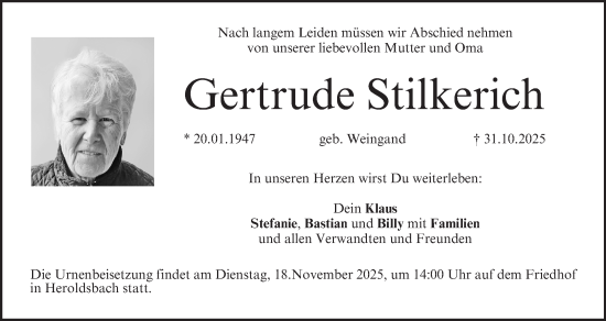 Anzeige von Gertrude Stilkerich von MGO
