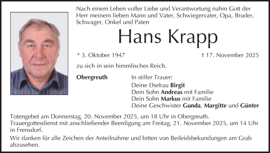 Anzeige von Hans Krapp von MGO