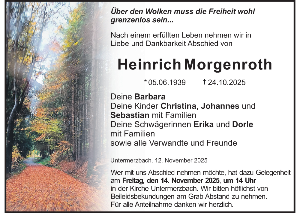  Traueranzeige für Heinrich Morgenroth vom 12.11.2025 aus MGO