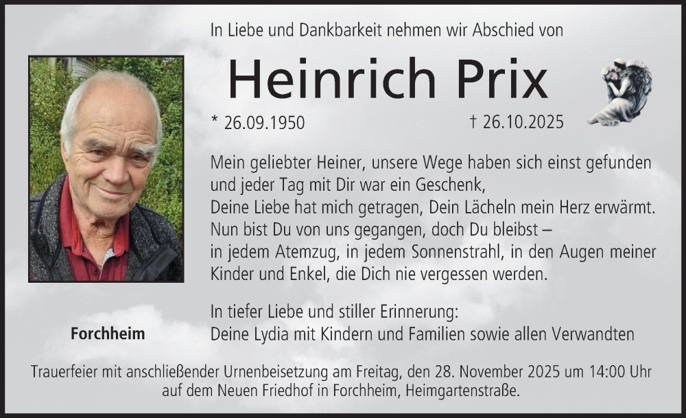  Traueranzeige für Heinrich Prix vom 22.11.2025 aus MGO