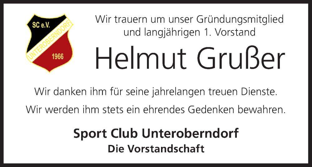  Traueranzeige für Helmut Grußer vom 21.11.2025 aus MGO