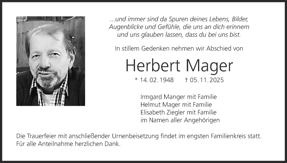  Traueranzeige für Herbert Mager vom 15.11.2025 aus MGO