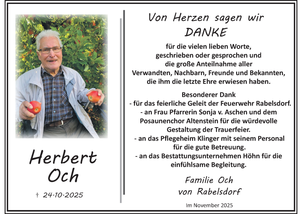  Traueranzeige für Herbert Och vom 15.11.2025 aus MGO