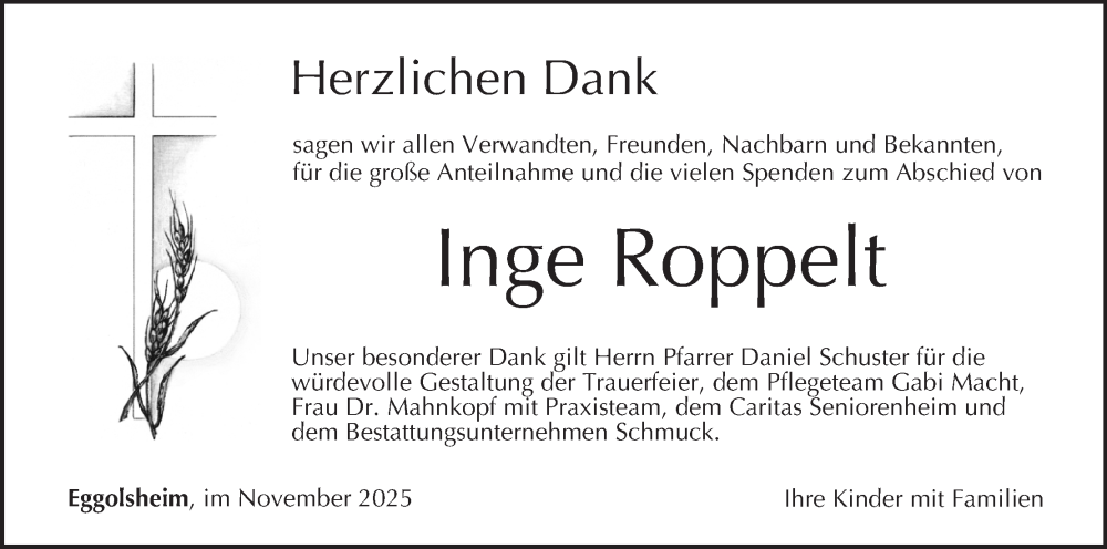  Traueranzeige für Inge Roppelt vom 15.11.2025 aus MGO
