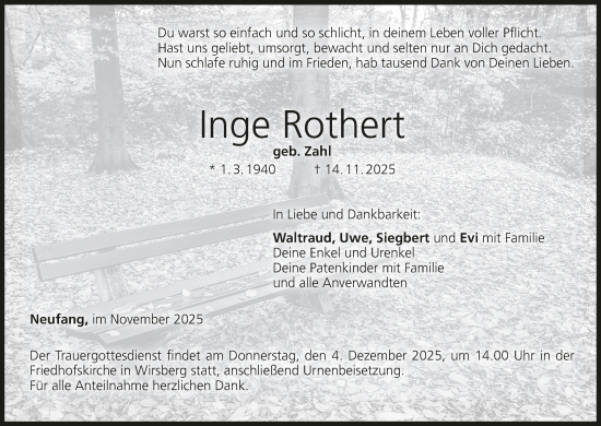 Anzeige von Inge Rothert von MGO