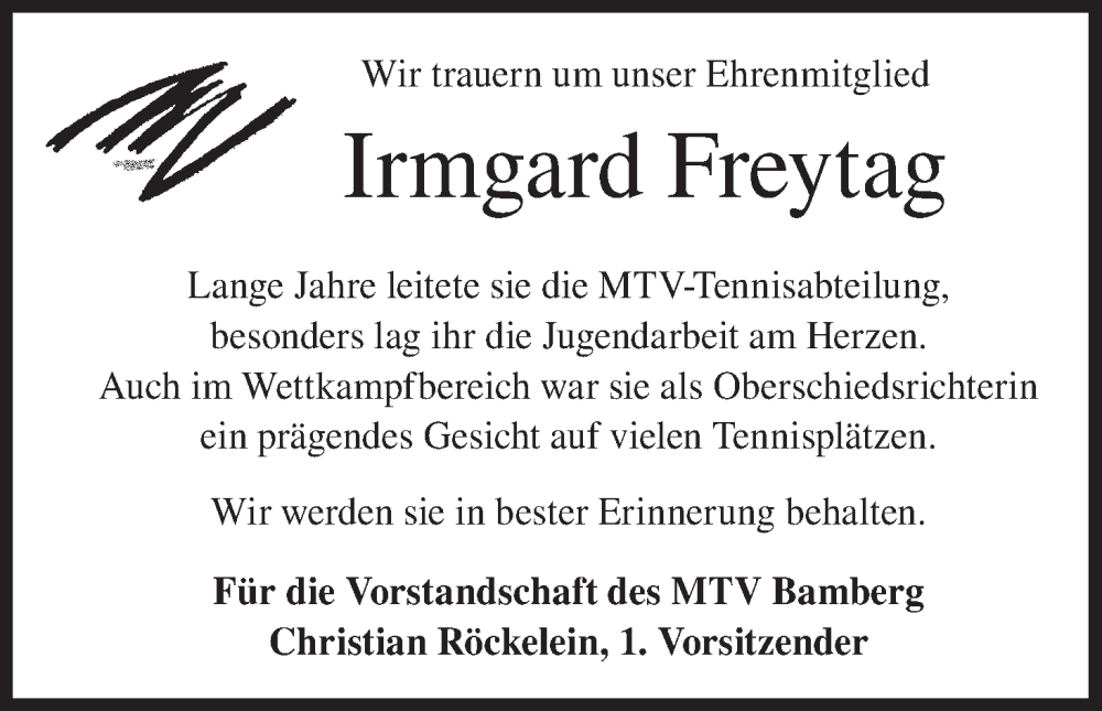  Traueranzeige für Irmgard Freytag vom 19.11.2025 aus MGO