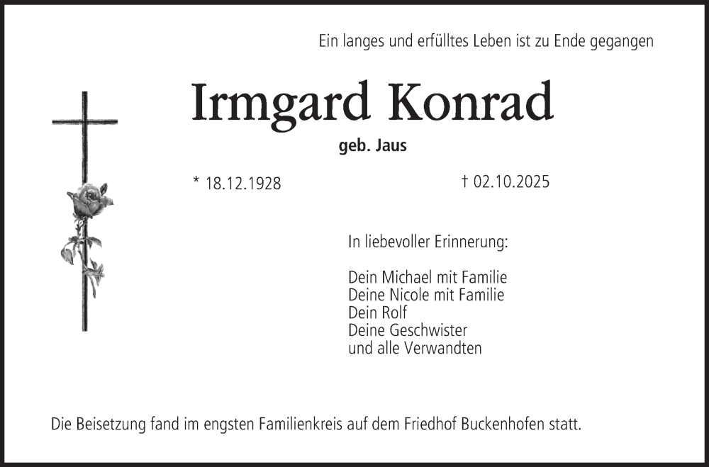  Traueranzeige für Irmgard Konrad vom 29.11.2025 aus MGO