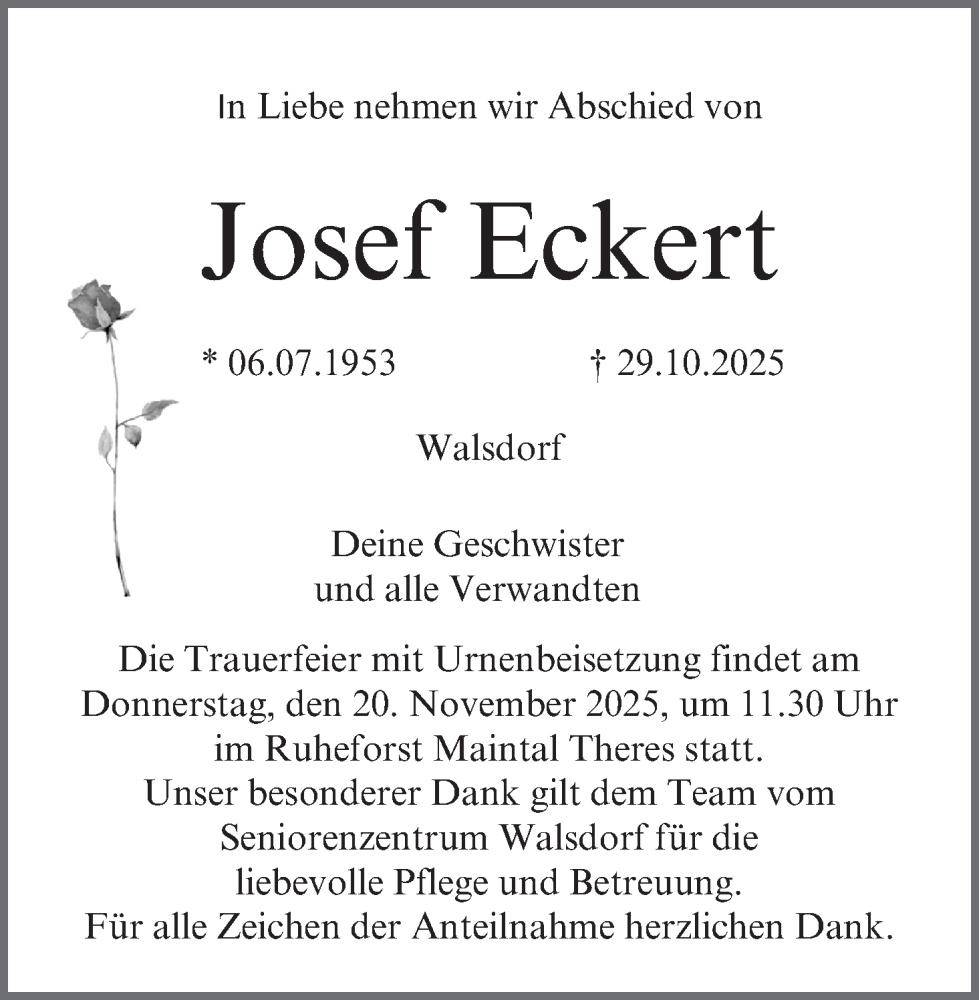 Traueranzeige für Josef Eckert vom 15.11.2025 aus MGO