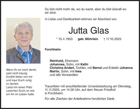 Anzeige von Jutta Glas von MGO