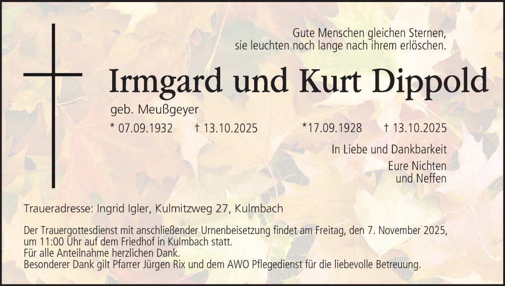  Traueranzeige für Kurt Dippold vom 04.11.2025 aus MGO