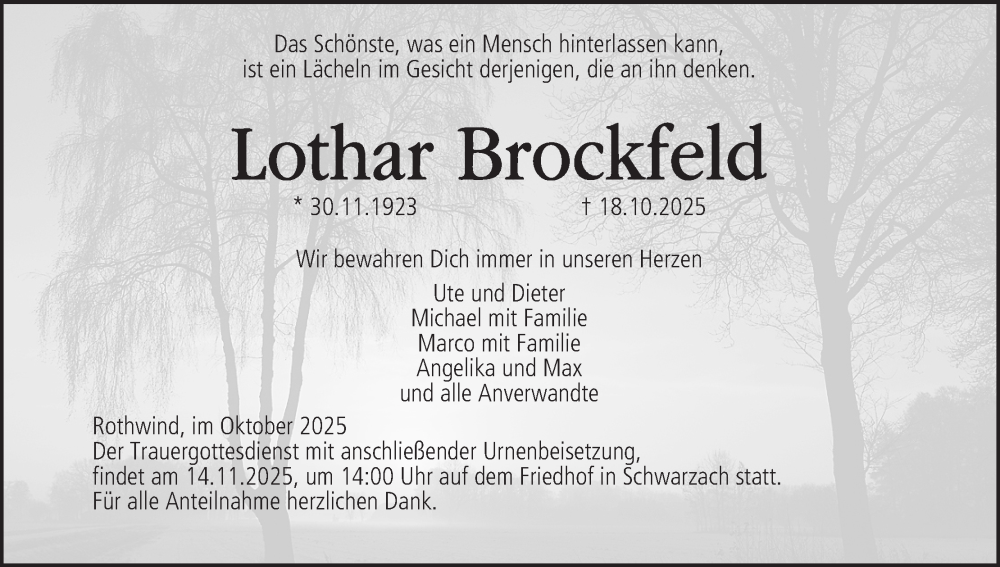 Traueranzeige für Lothar Brockfeld vom 08.11.2025 aus MGO