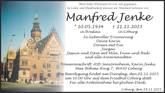 Anzeige von Manfred Jenke von MGO