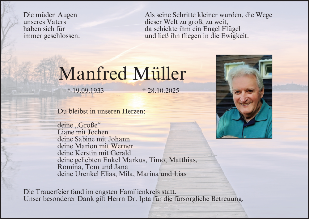  Traueranzeige für Manfred Müller vom 22.11.2025 aus MGO