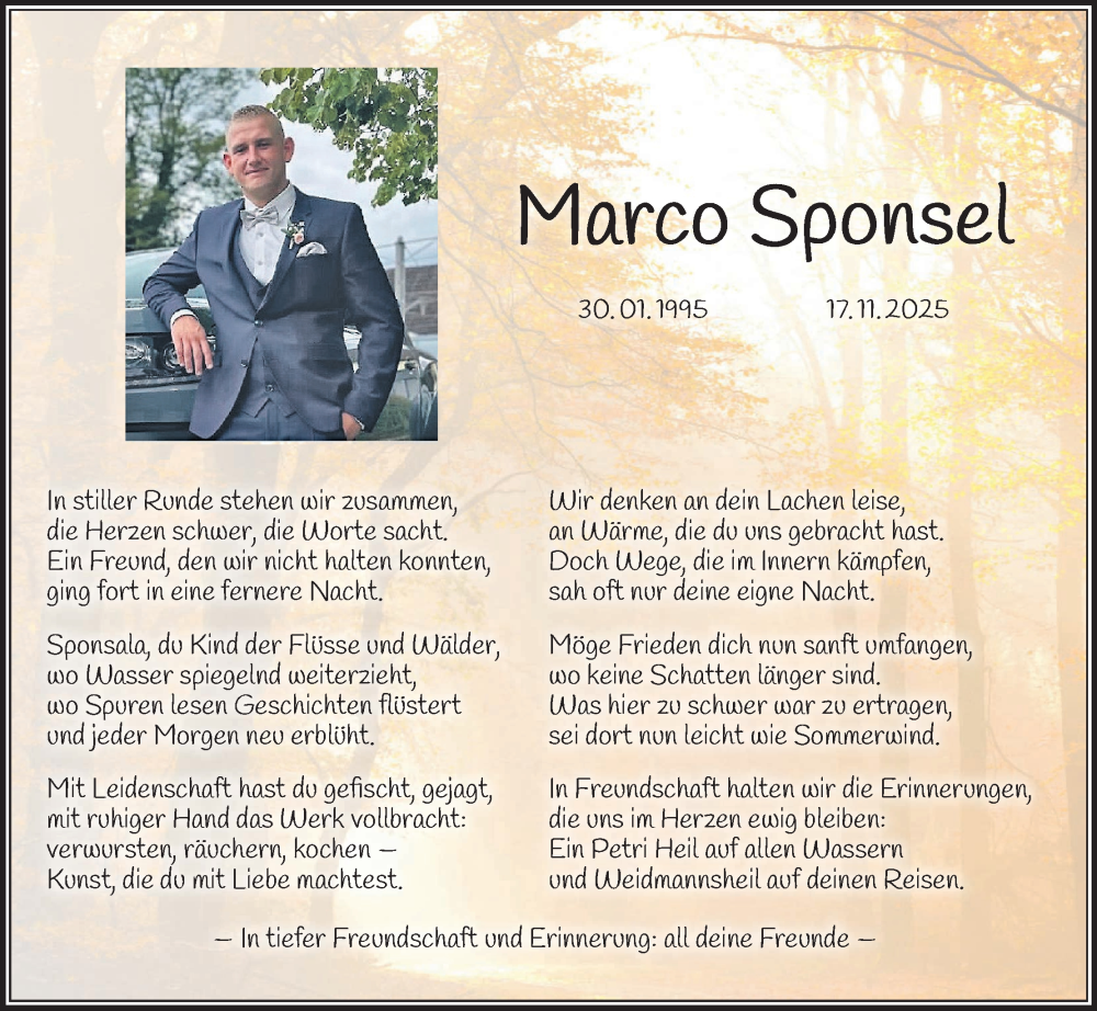  Traueranzeige für Marco Sponsel vom 27.11.2025 aus MGO