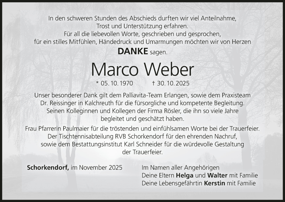  Traueranzeige für Marco Weber vom 29.11.2025 aus MGO