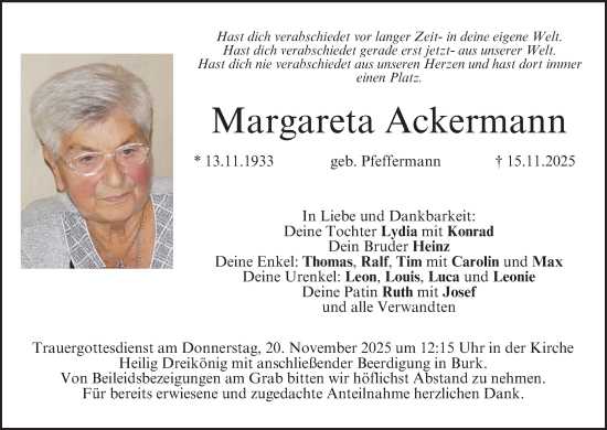 Anzeige von Margareta Ackermann von MGO