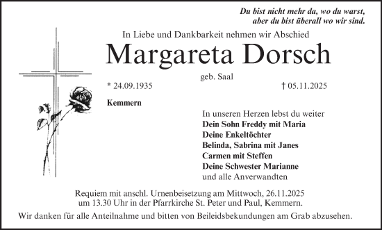 Anzeige von Margareta Dorsch von MGO