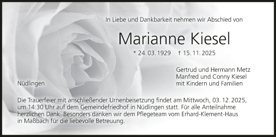 Anzeige von Marianne Kiesel von MGO