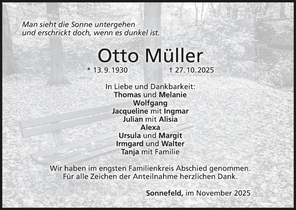  Traueranzeige für Otto Müller vom 08.11.2025 aus MGO