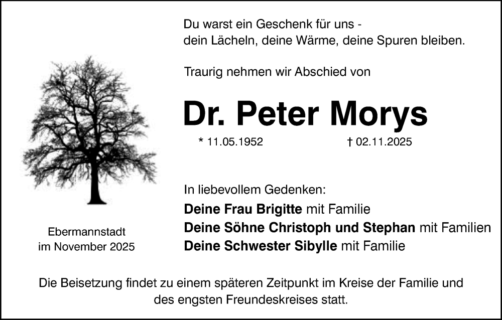  Traueranzeige für Peter Morys vom 08.11.2025 aus MGO