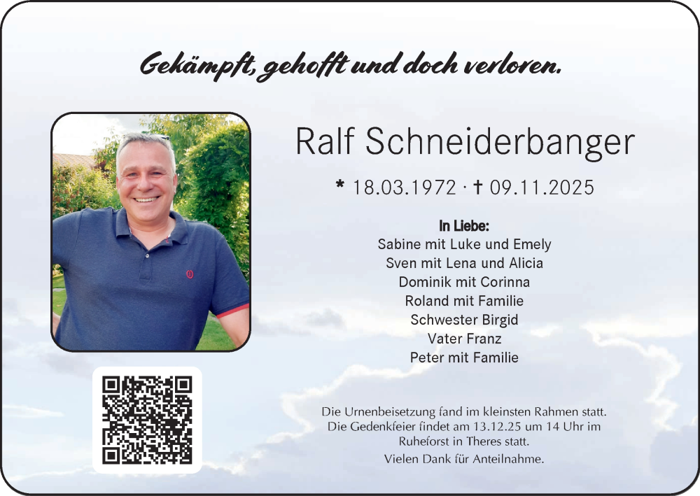  Traueranzeige für Ralf Schneiderbanger vom 29.11.2025 aus MGO