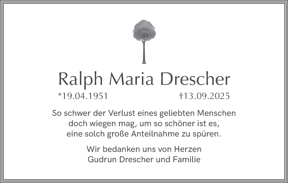  Traueranzeige für Ralph Maria Drescher vom 29.11.2025 aus MGO