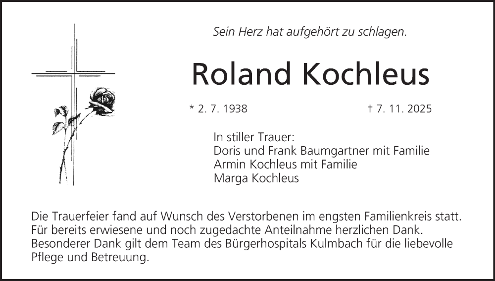  Traueranzeige für Roland Kochleus vom 15.11.2025 aus MGO