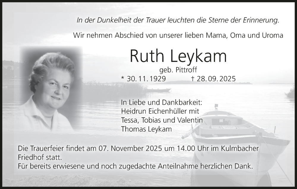  Traueranzeige für Ruth Leykam vom 31.10.2025 aus MGO