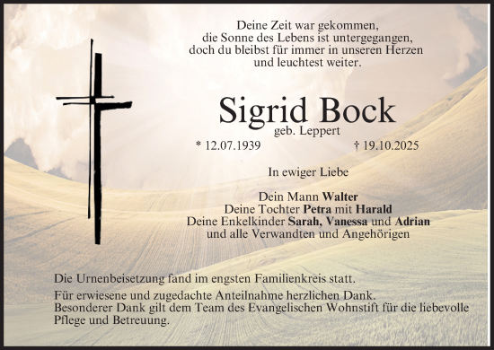 Anzeige von Sigrid Bock von MGO