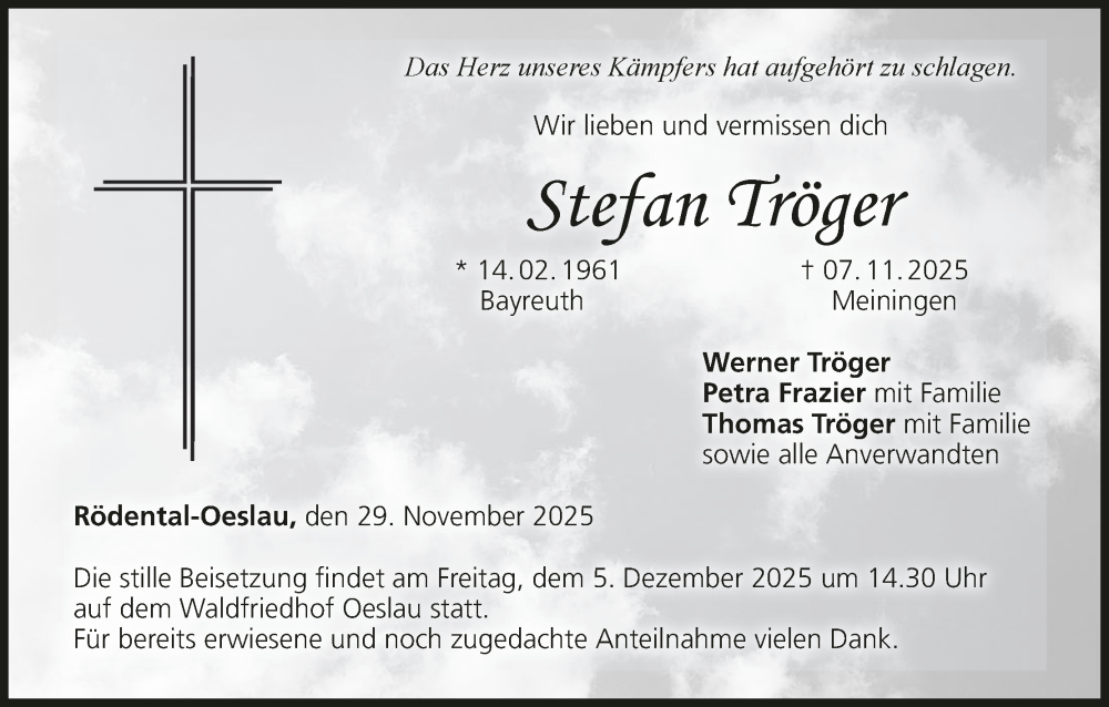  Traueranzeige für Stefan Tröger vom 29.11.2025 aus MGO