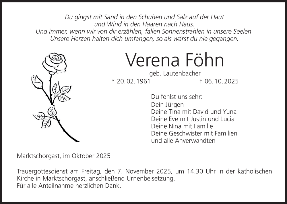  Traueranzeige für Verena Föhn vom 31.10.2025 aus MGO