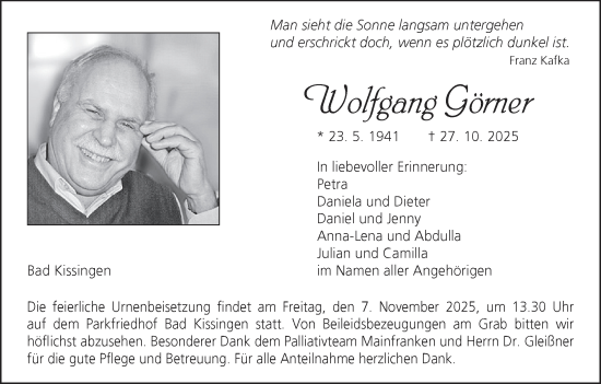 Anzeige von Wolfgang Görner von MGO